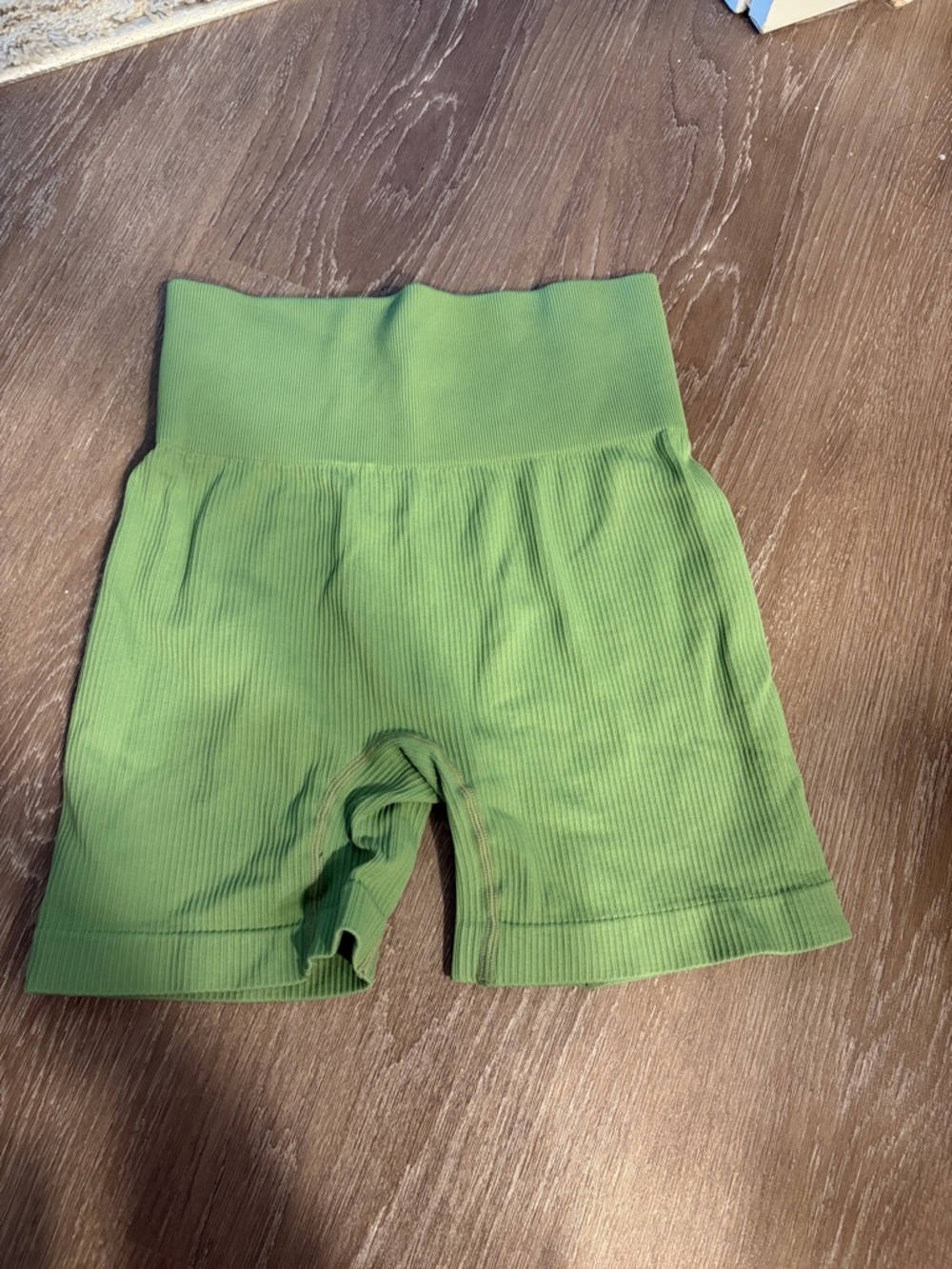 Green High-Waist Ribbed Athletic Shorts